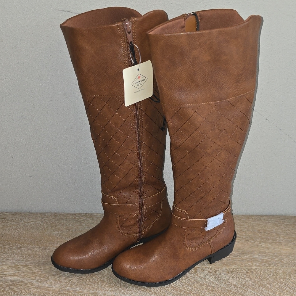 Brown Knee-High Quilted Boots